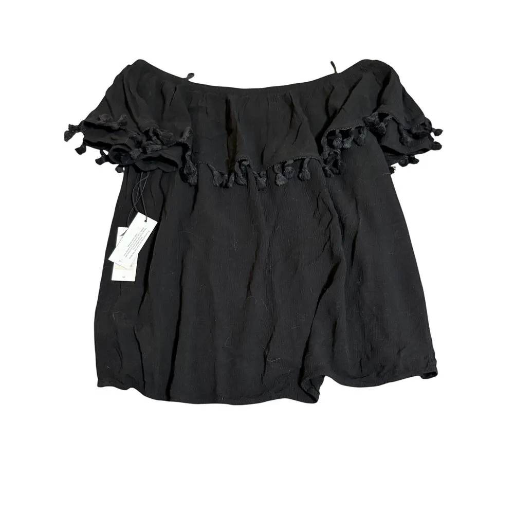 NWT Velvet‎ Black Blouse Teasels Off-Shoulder Bohemian Crop Size Medium - Image 4