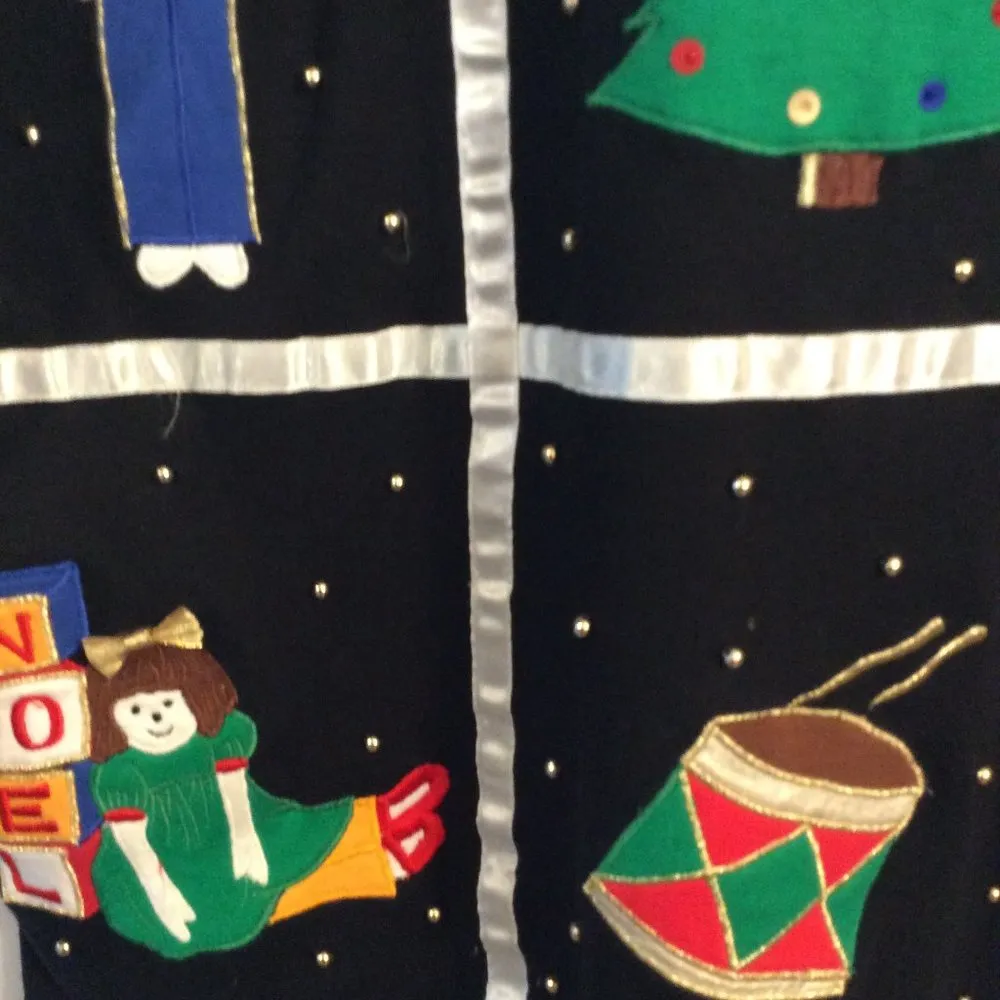 Ugly Christmas sweater Large Cotton VNC wreath, candy, tree, drummer, stocking, - Image 6