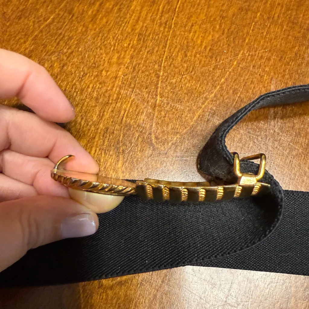 Vintage Gold Pearl Black Stretch Belt Retro Decorative Fashion Classic Boho - Image 3