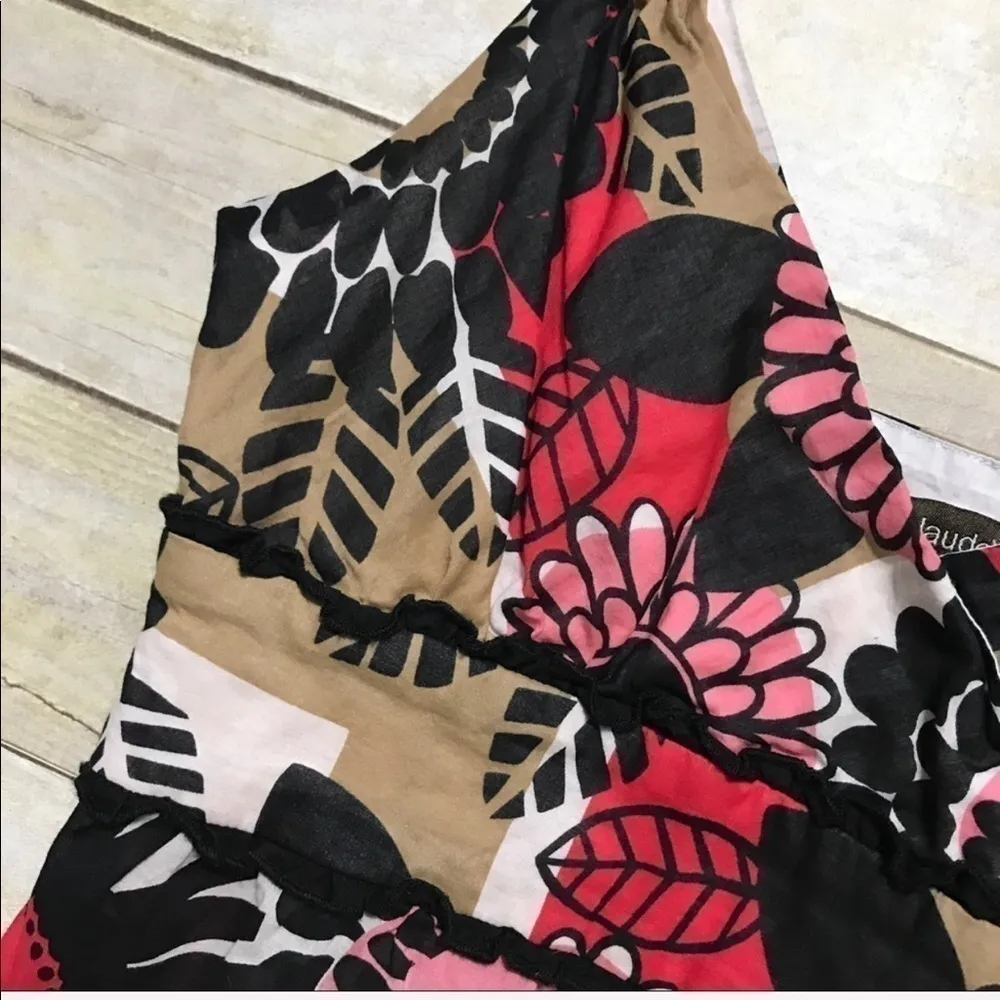 VINTAGE Claude Brown 60s 70s floral print sleeveless tank top size 8 Black - Image 5