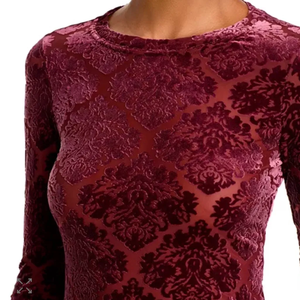 PAIGE Chellle Velvet Burnout Long Sleeve Crewneck Top NWT NEW Bloomingdale’s XS - Image 8