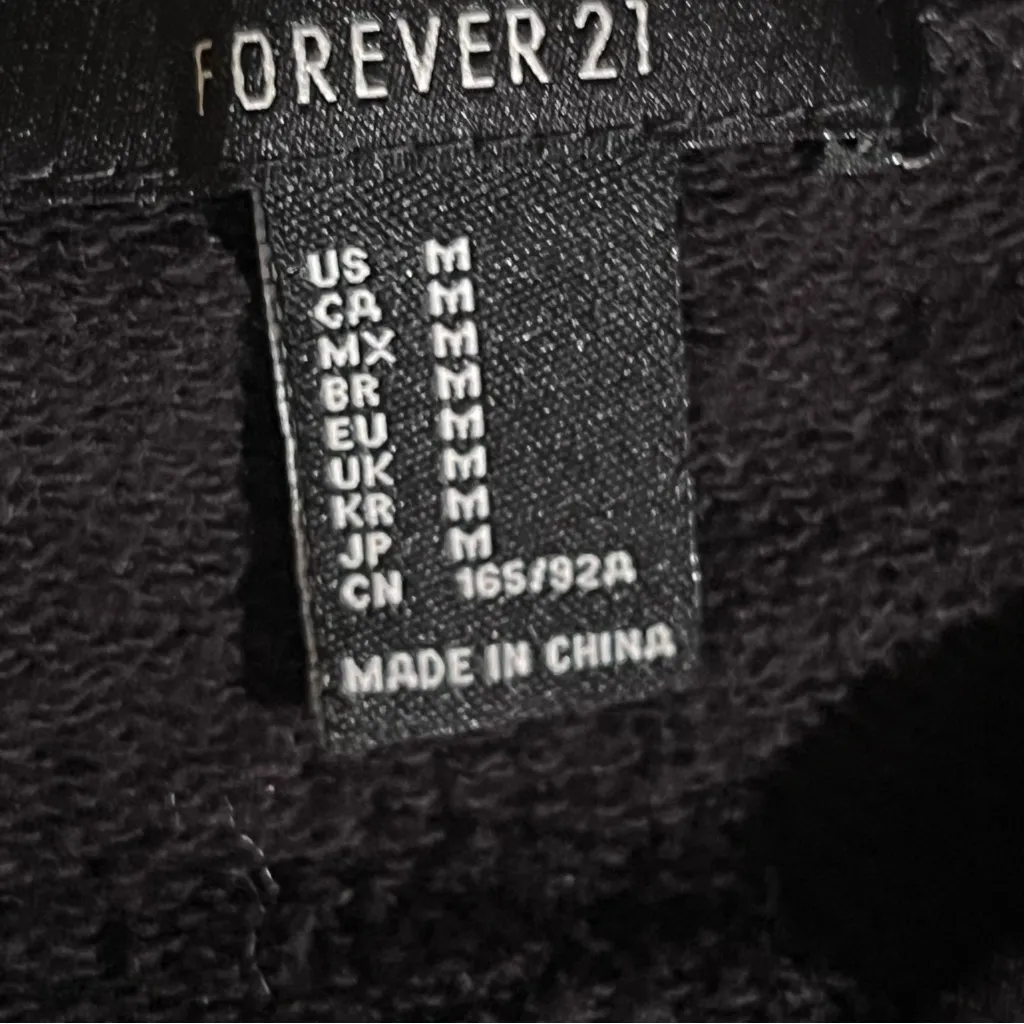 F21 Fringed Cropped Black Sweatshirt Size Medium - Image 3