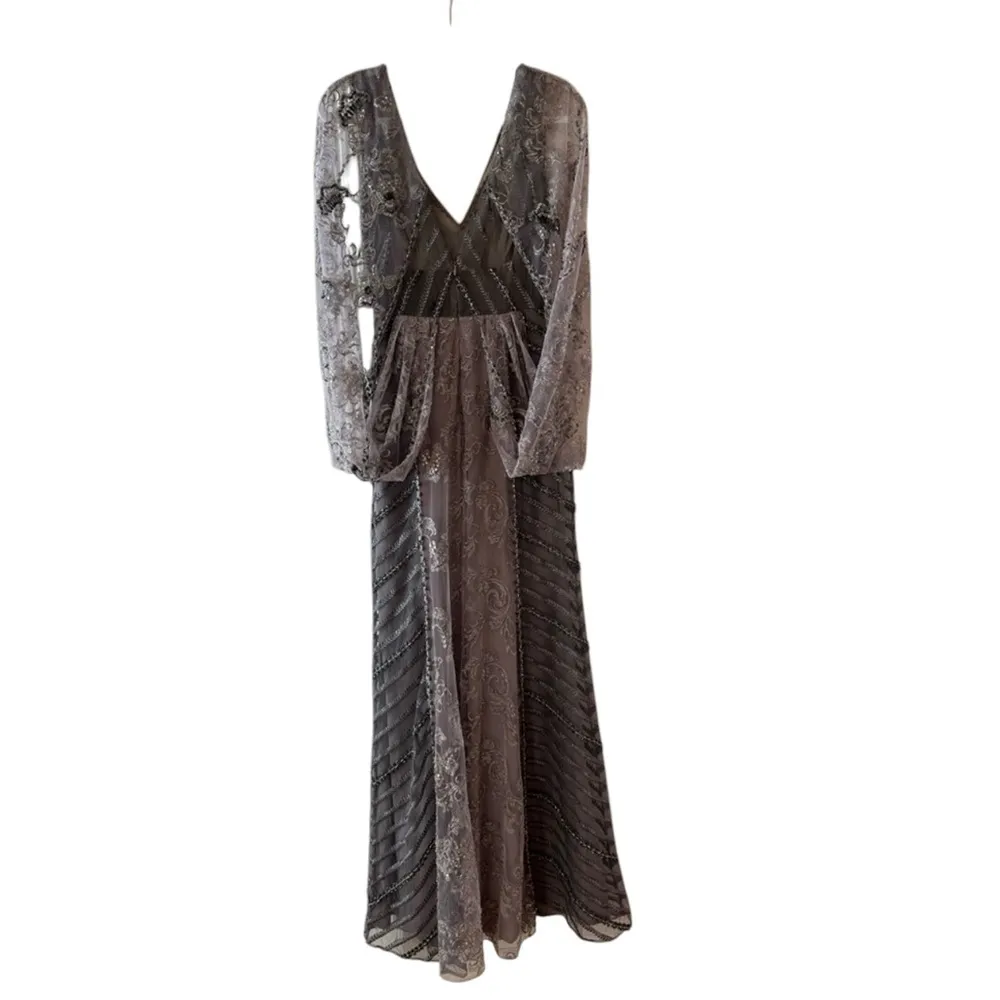 PatBo Embellished Sequin Gown GrayDesigner Sample | Size 6 NWT Statement Silver - Image 2