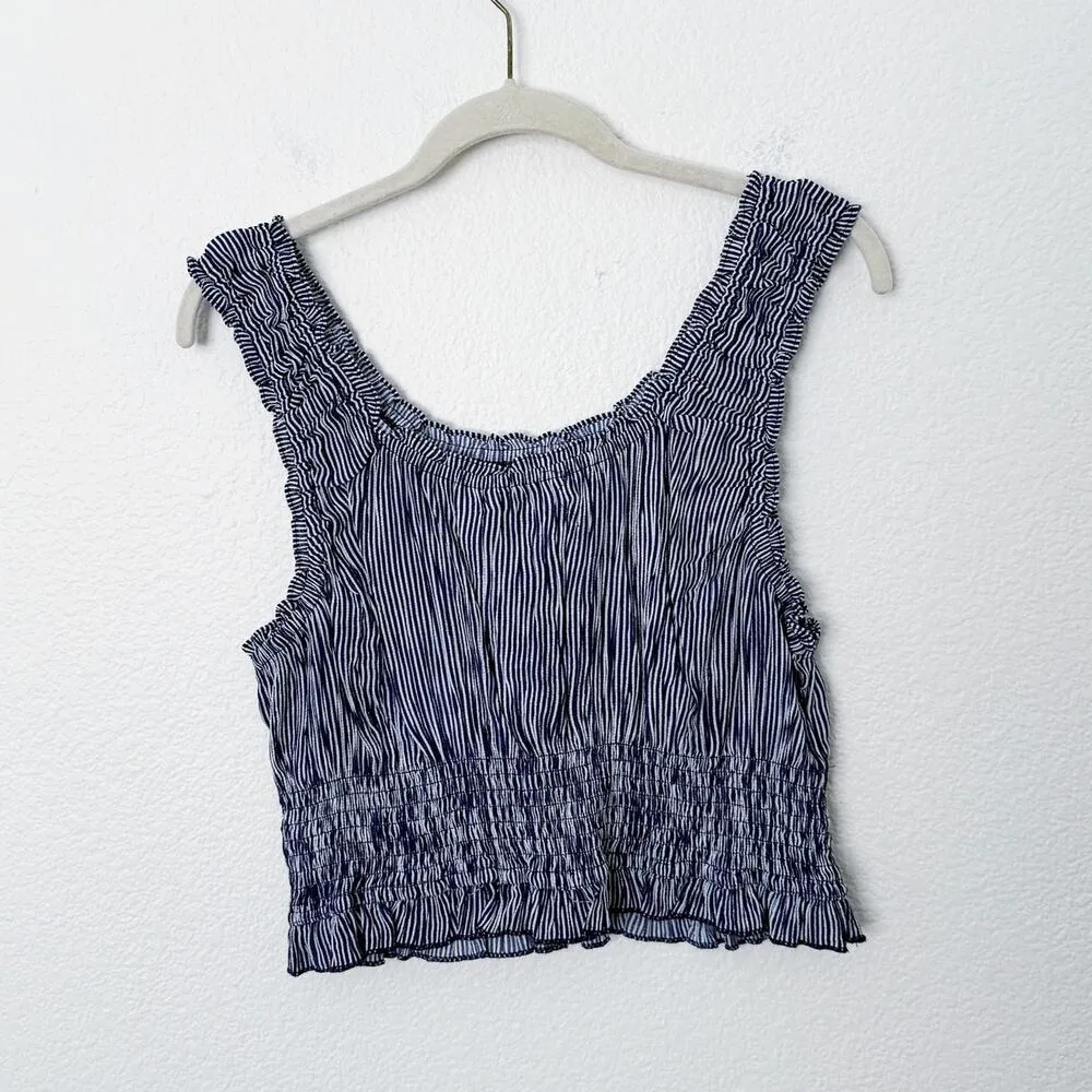 [Rachel Parcell] Scoop Neck Smocked Blue Striped Crinkle Tank Top NWT Size XL - Image 3