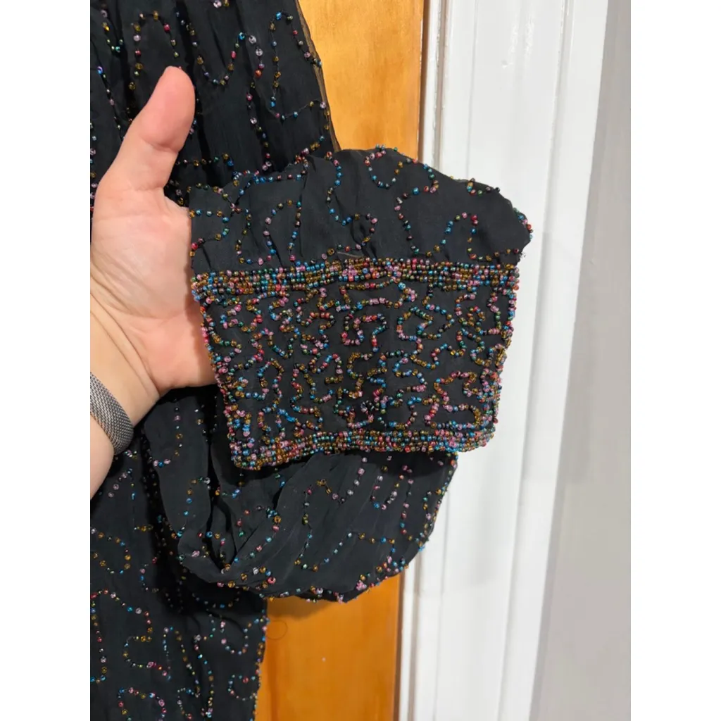 Vintage Saks Fifth Avenue Black Beaded Silk Jacket Holiday Cocktail - Image 8