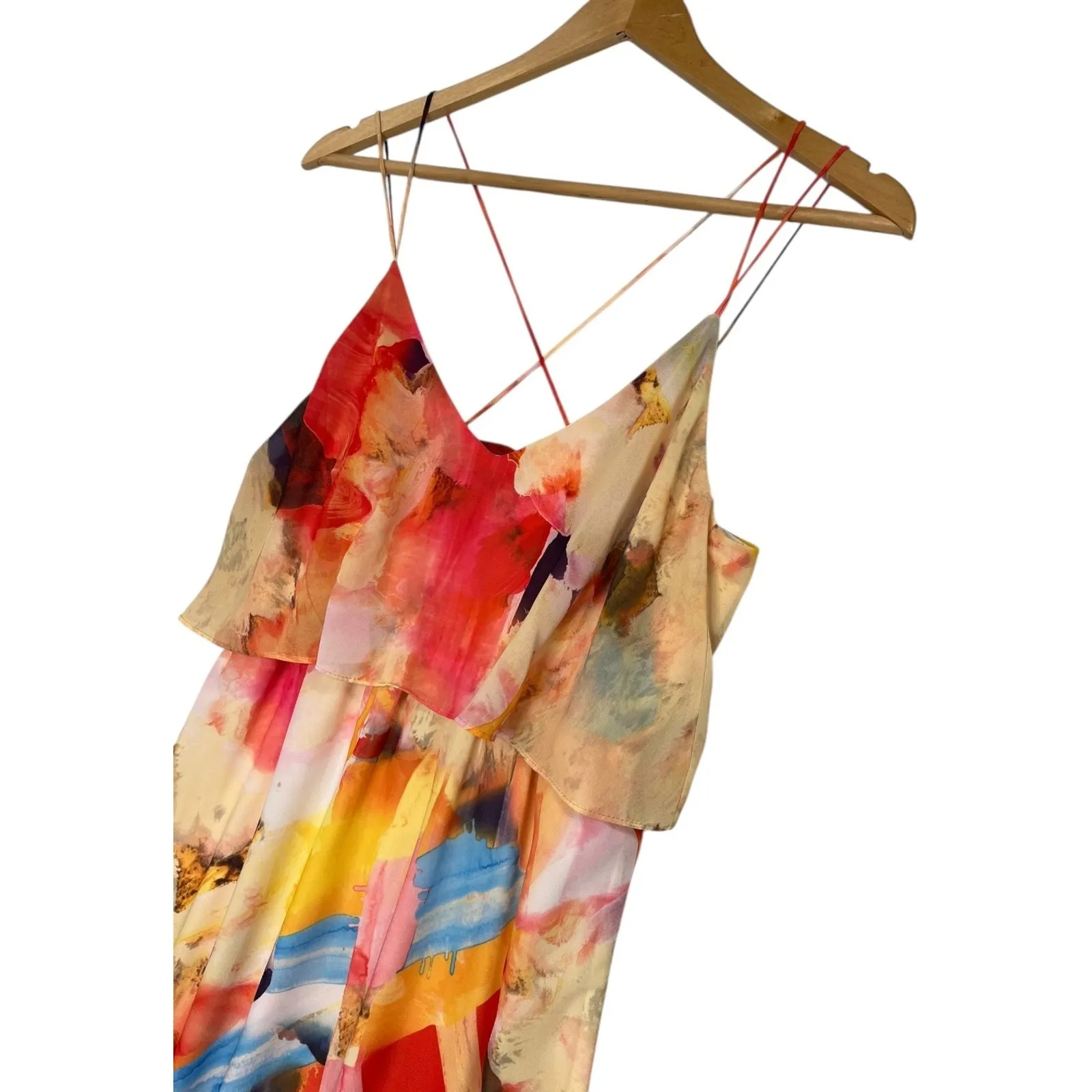 H And M Maxi Dress Womens 6 Yellow Orange Maxi Abstract Flowy Colorful Vacation - Image 7
