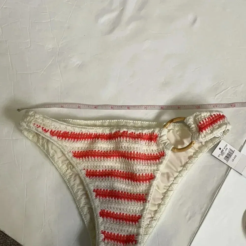 Aerie Crocheted bikini bottoms  NWT Cream and orange/red stripes Size XXS - Image 6