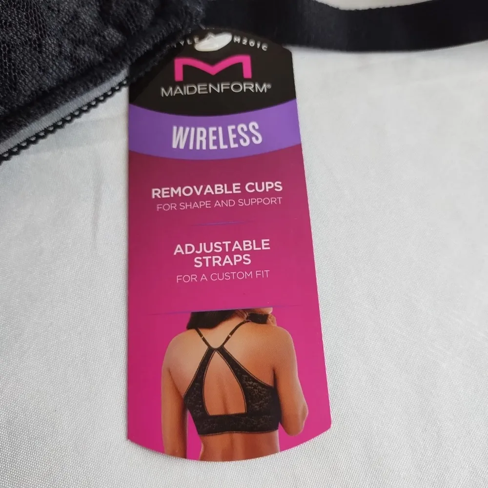 MAIDENFORM Black Wireless Bra Removable Cups Adjustable Straps Bralette XL - Image 4