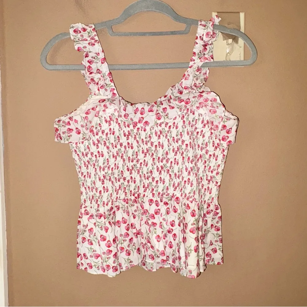 J crew Smocked ruffle peplum tank‎ in Liberty London fabric Ros floral white XS - Image 3