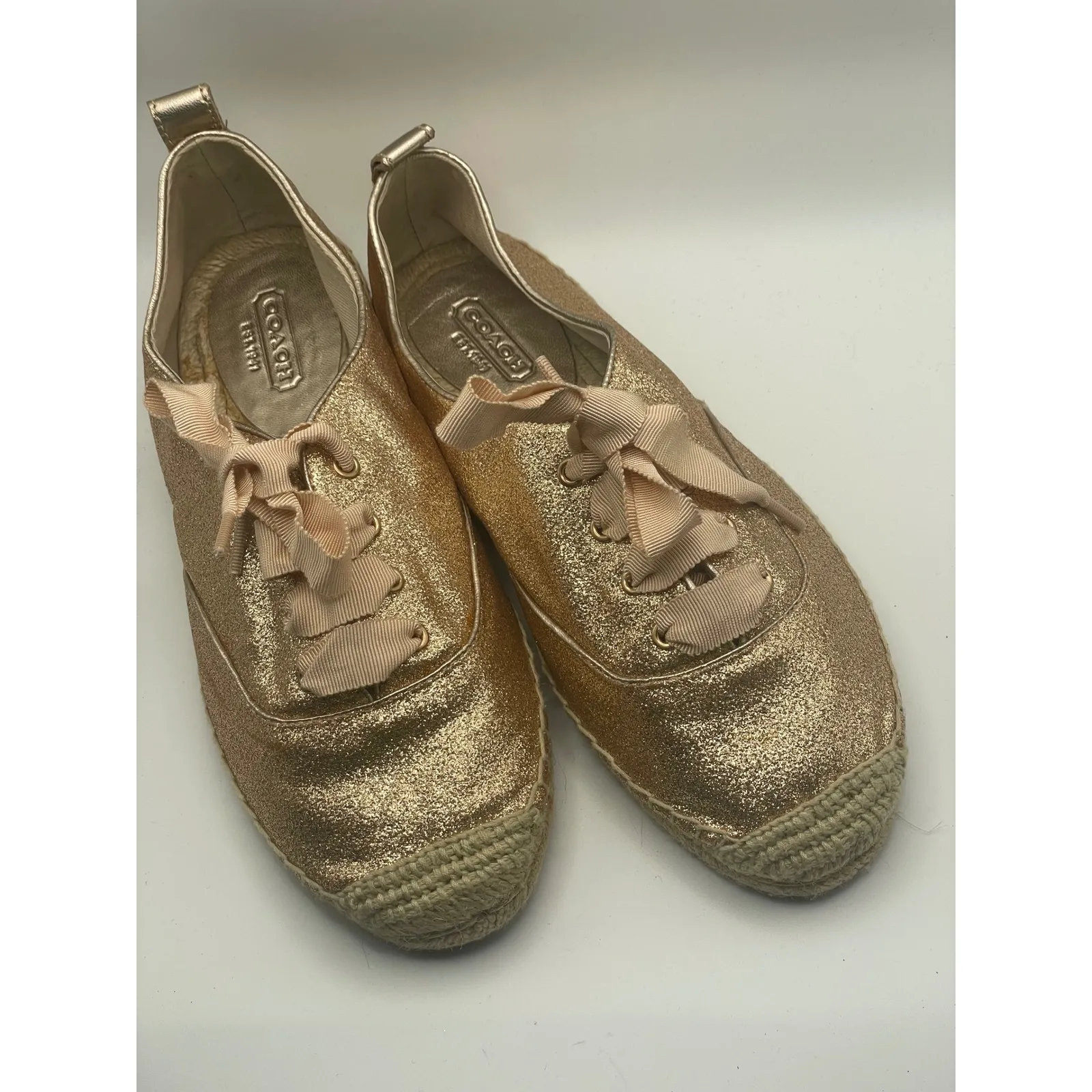 COACH Ramira Espadrille Lace Up Glitter Gold Sneakers‎ Shoes Women's Size 6.5B - Image 8