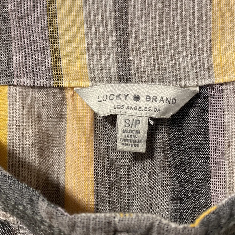 Lucky Brand Women's Yellow and Grey Blouse Striped with Neckline Embroidery sz S - Image 4