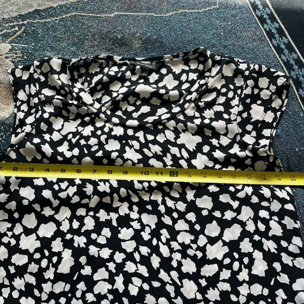 Banana Republic Black and White Blouse Monochrome Cow Print 1/4 Sleeve SZ L Y2K - Image 13