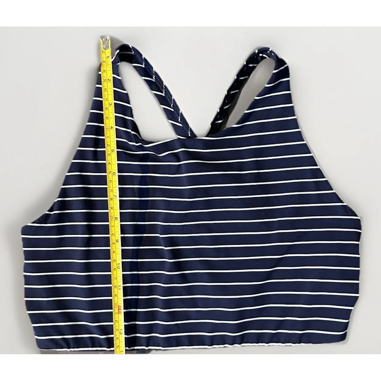 Athleta  Blue & White Stripe High Neck Sports Bra Powervita Cutout Racerback XL - Image 6