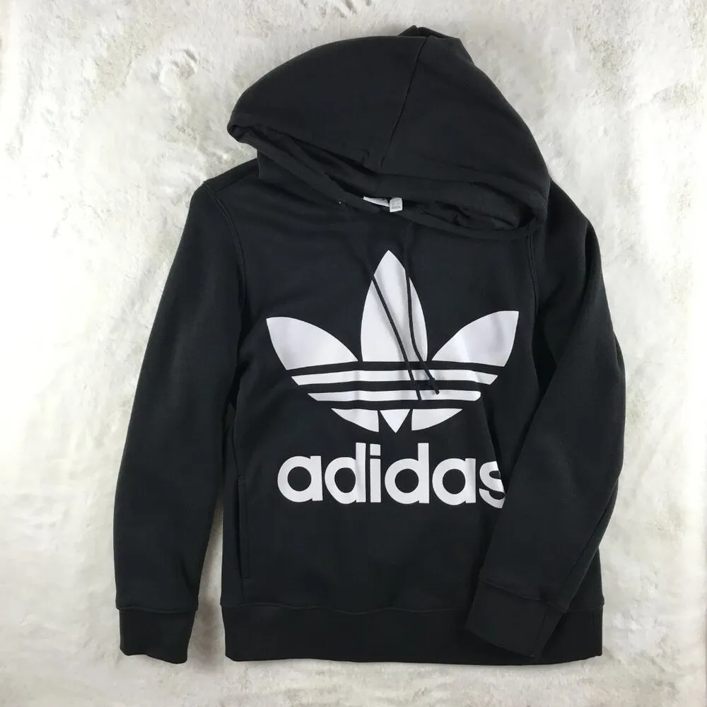 adidas Originals Women's Black Trefoil Hoodie SMALL - Image 7
