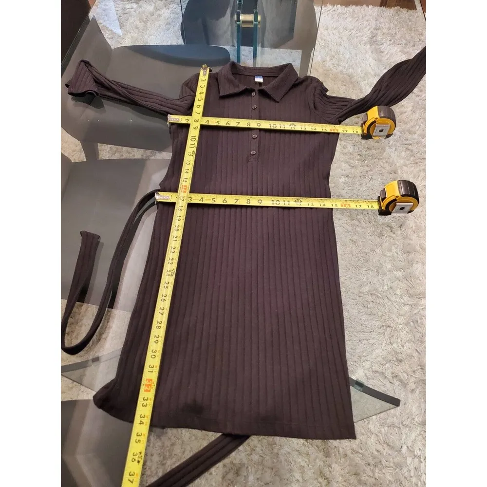 Old Navy Women's Black Cotton Collared Long Sleeve Knee Length Dress Size Small - Image 7