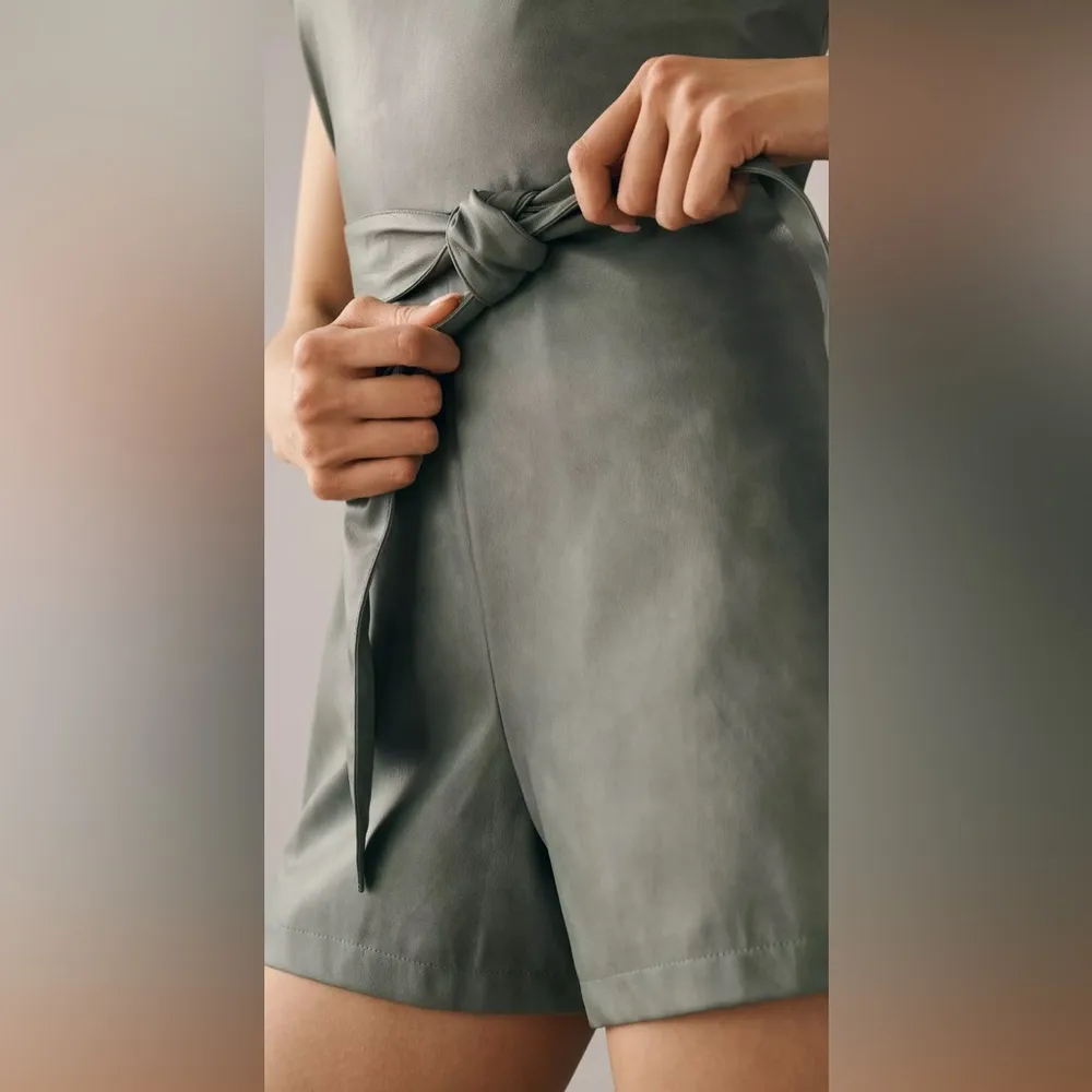 Anthropologie Avec Les Filles Women’s Faux Leather Cross Back Wrap Romper Size S - Image 4