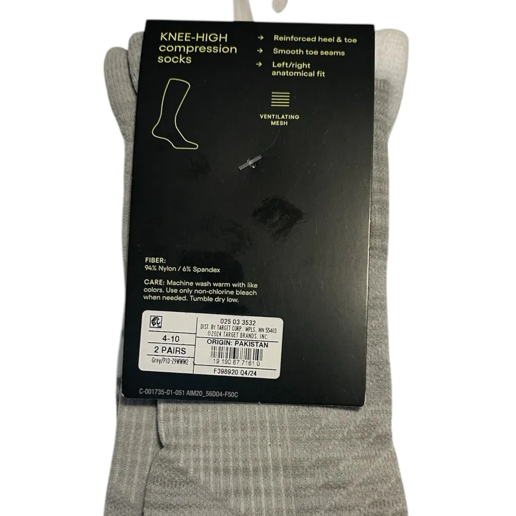 All in Motion Knee High Compression Socks 2 Pair Grey & White - Image 3