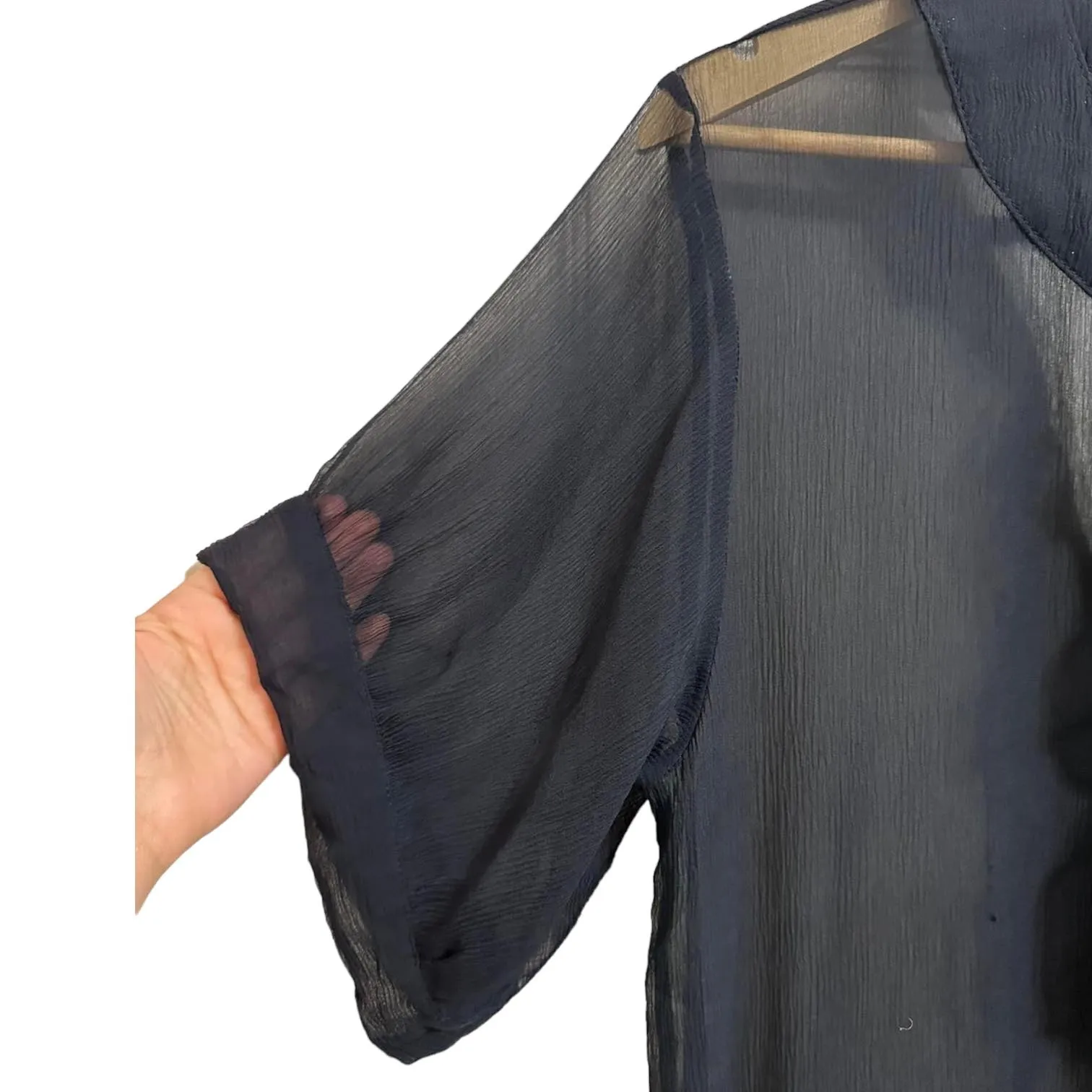 Sunner Silk Short Sleeves Tunic‎ Top Ruffle Accent Black Size Small - Image 2