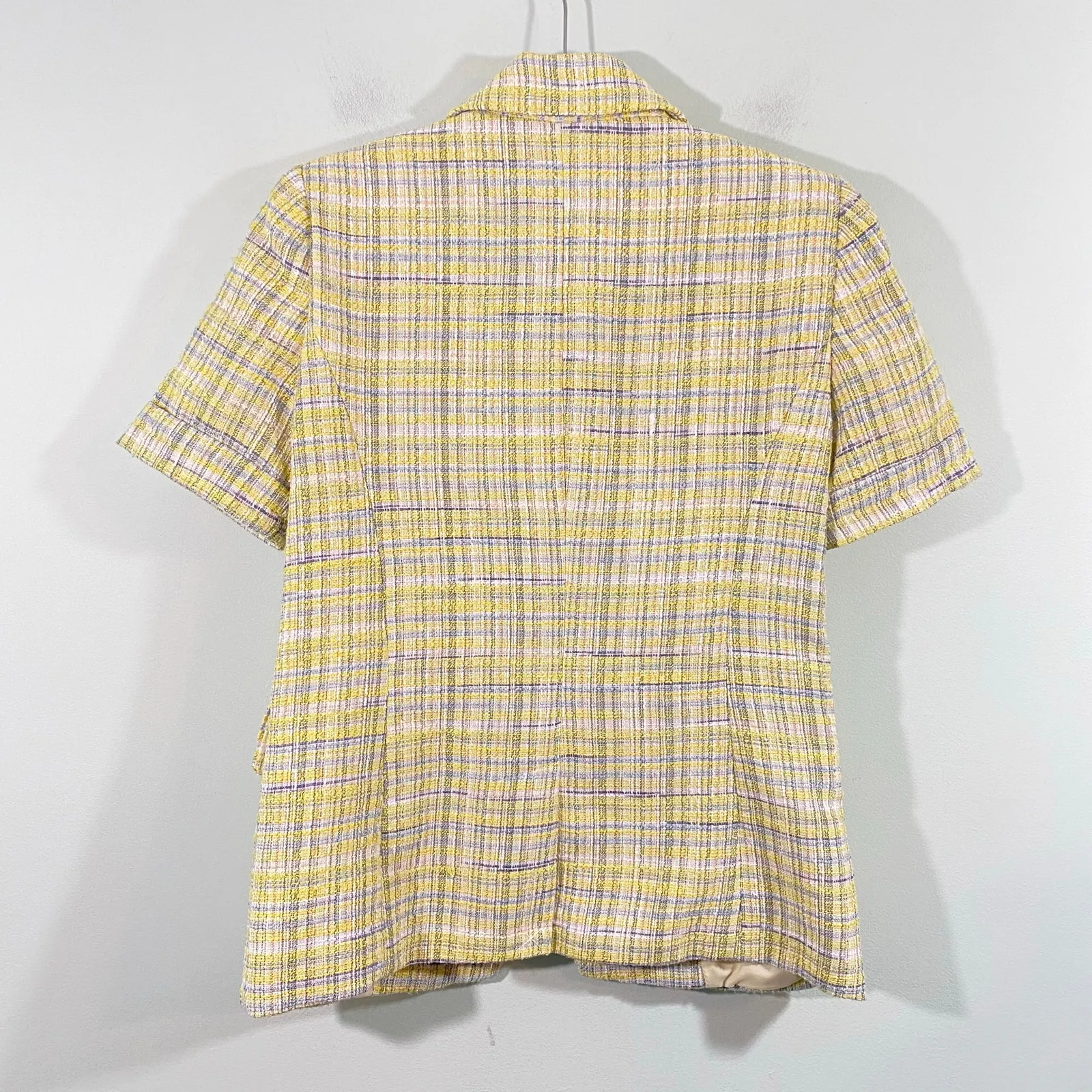 Maison D'Amelie Women Yellow & Green Tweed Short Sleeve Blazer Top Size S - Image 7