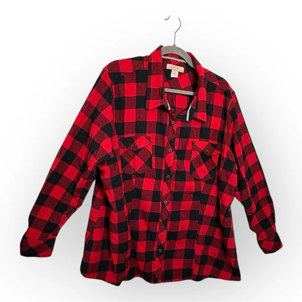 Natural Reflections Red Buffalo Plaid Flannel Shirt Cabincore Casual 3X - Image 2
