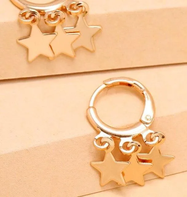 Dainty Stars Tassel Round Hoop Drop Earrings Gold - Image 3
