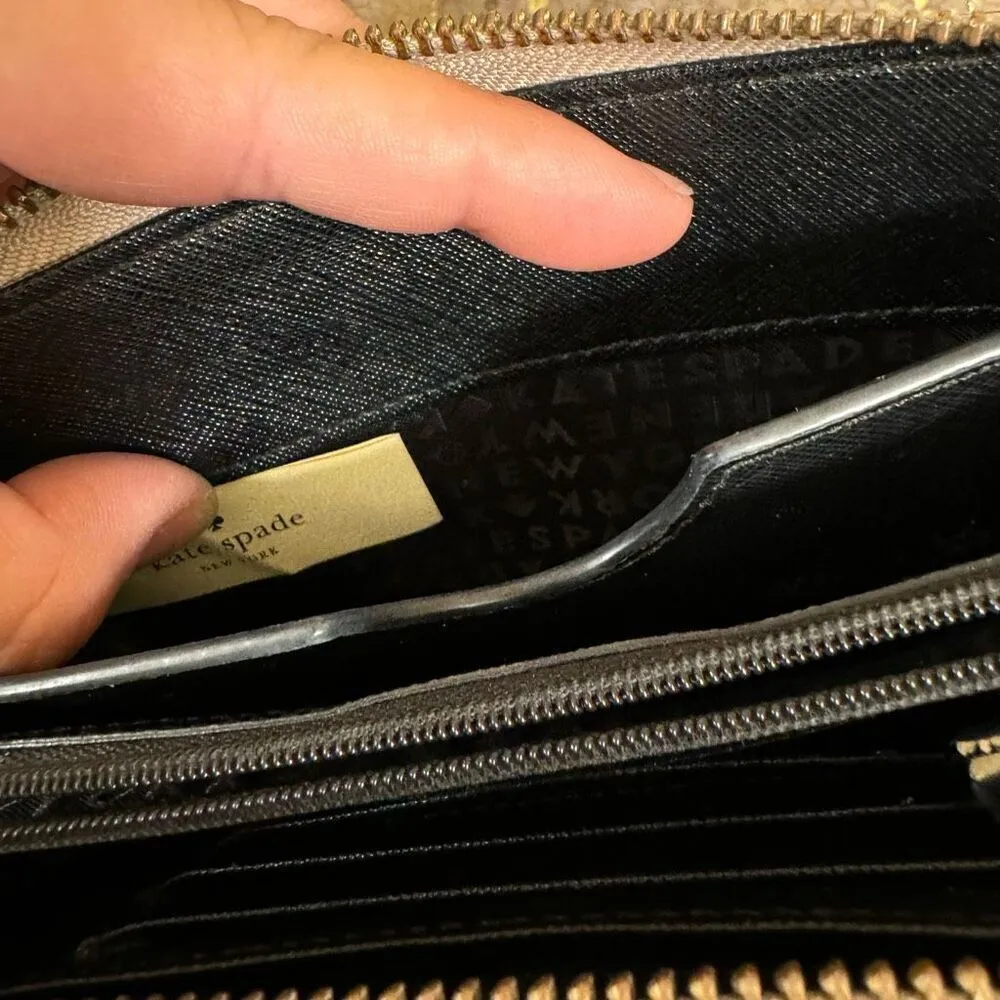 Kate Spade Beige Black Color Block Zip Full Size Wallet - Image 7