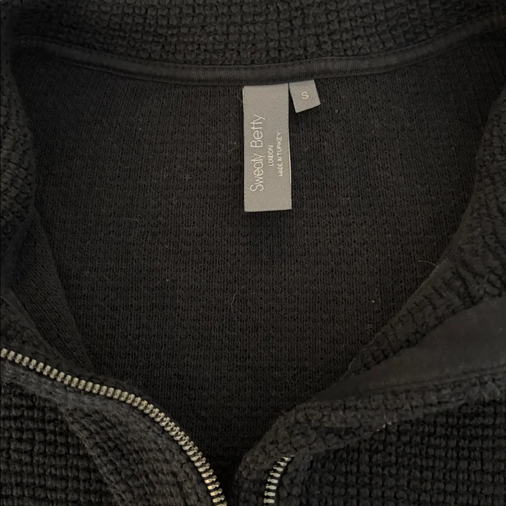 Sweaty Betty  Restful Boucle Black Knit Zip Front Boxy Sweater Jacket Small - Image 3