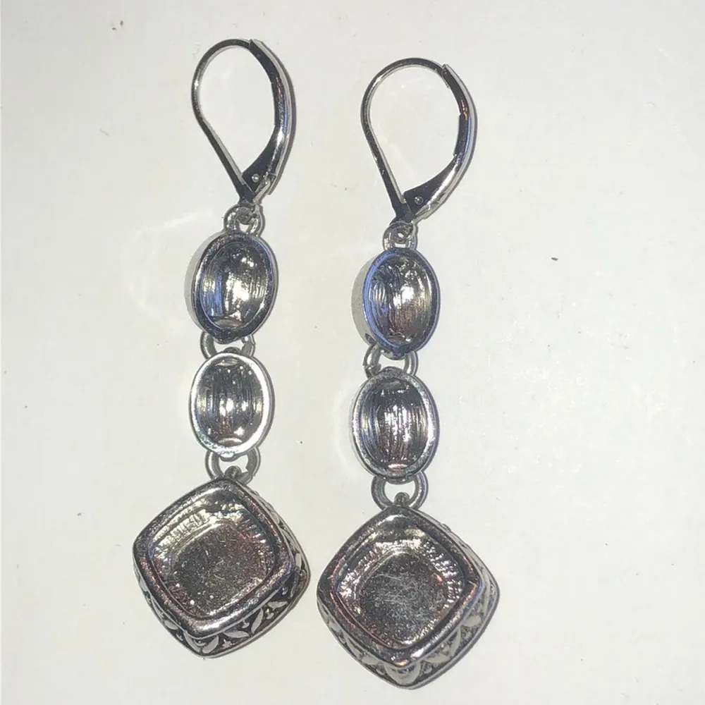 Silver Tone Citrine Amber CZ Rhinestone Dangling Boho Pierced Earrings - Image 5