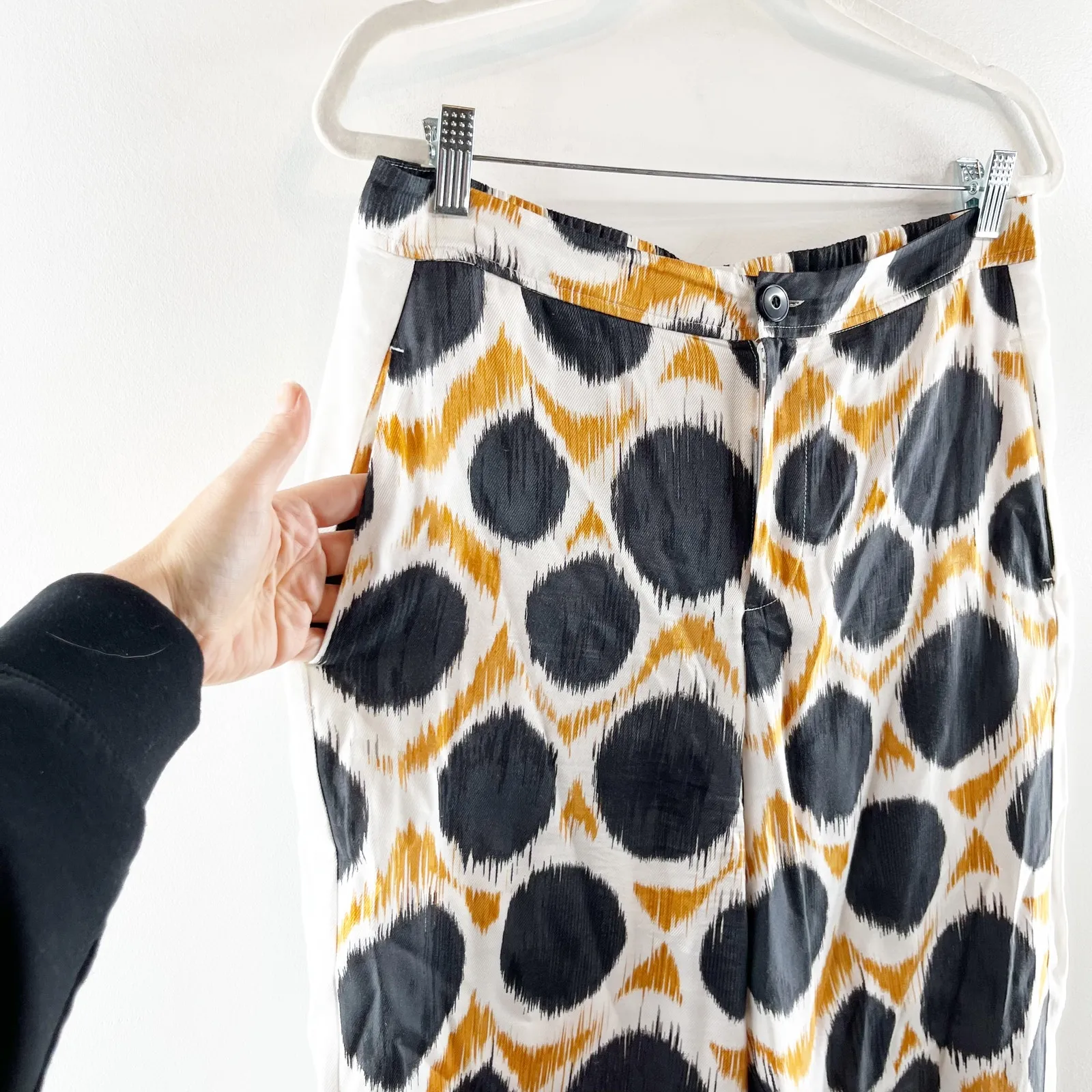 Anthropologie x Maeve Wellesley Ikat Print Wide Leg Trouser Pants Black 12 P - Image 8