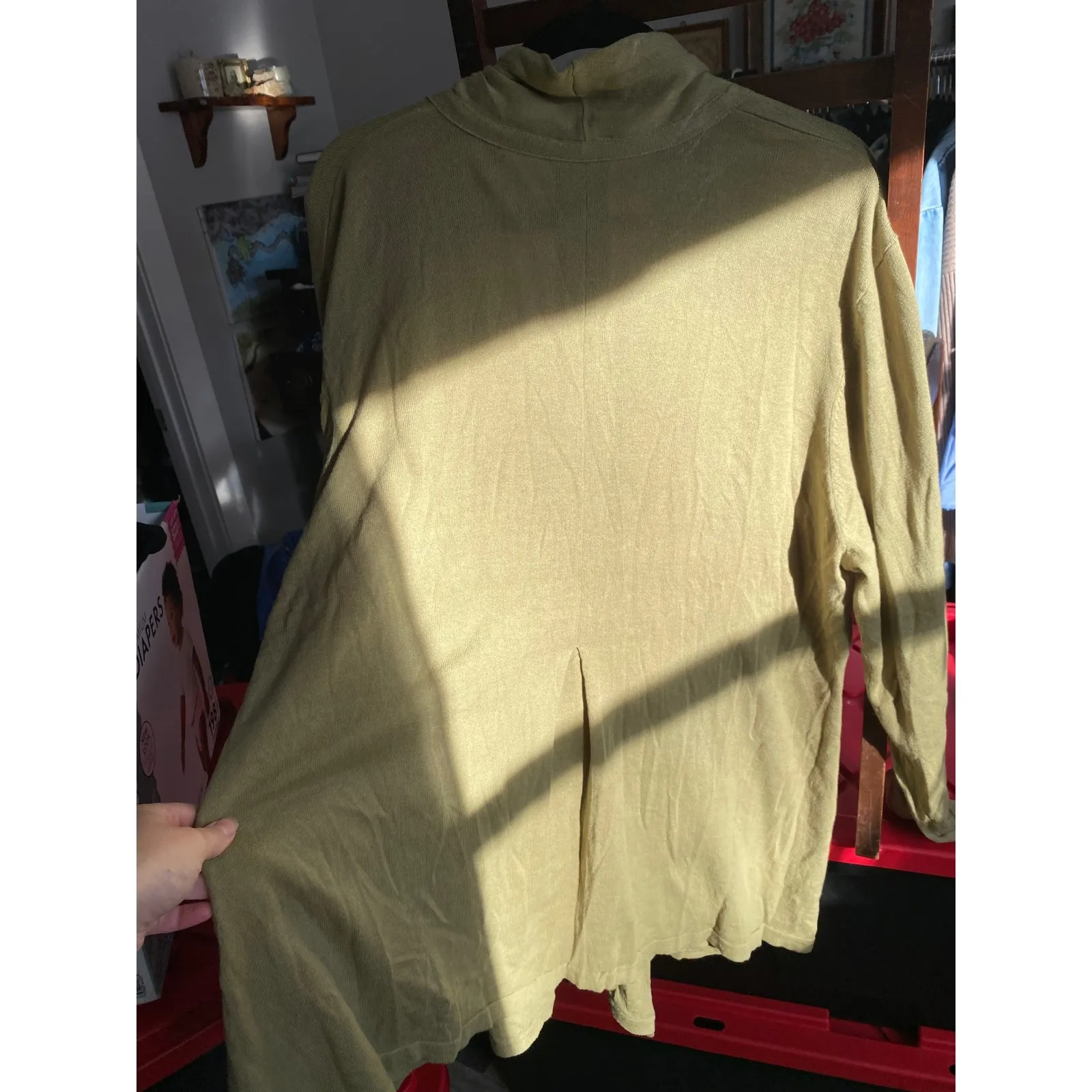 Soft Surroundings Avocado Green Kimono Cardigan 2X Tie Cotton Plus Artsy Boho - Image 4