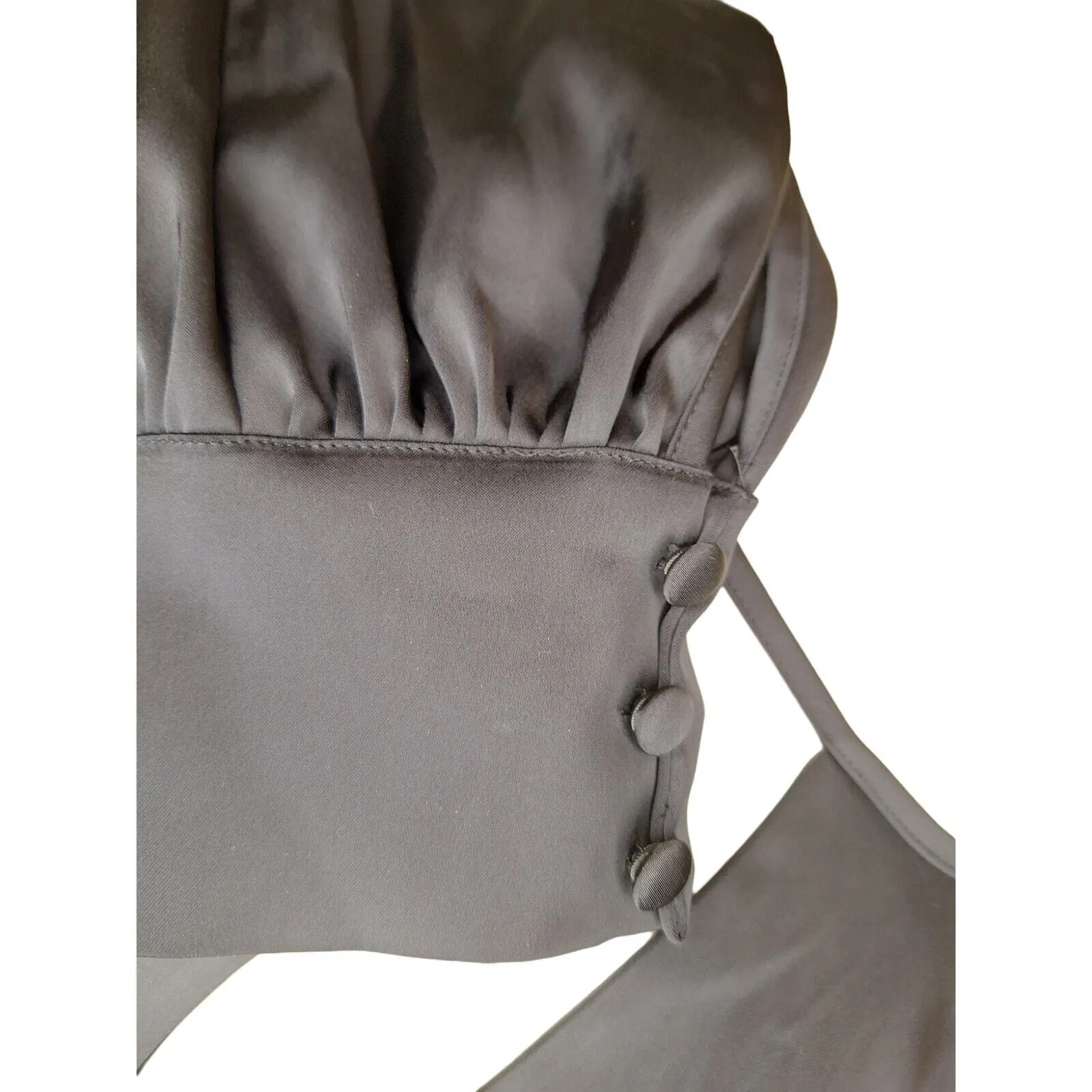 Good American Women's Size 1 Keyhole Long Button Sleeve Satin Top Black NWT - Image 3