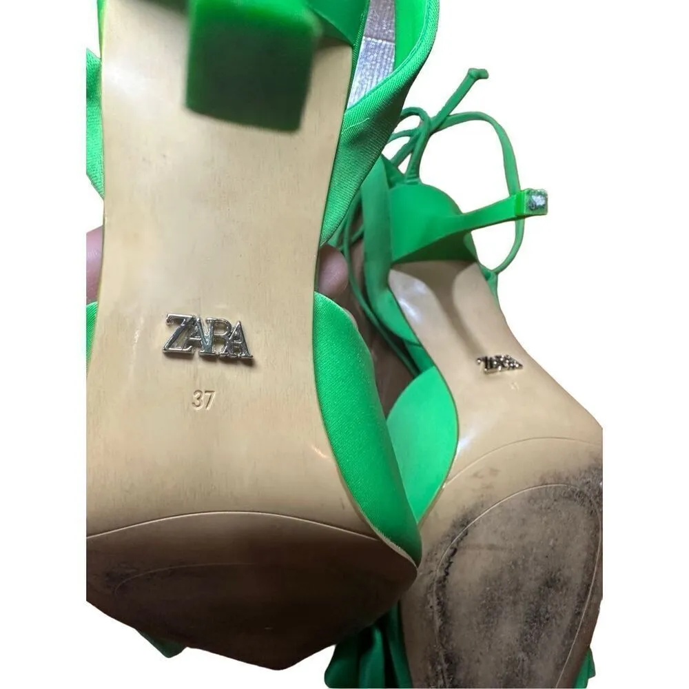 Zara Green Slingback High Heel Shoes With Bow Sz 37 / 6.5 - Image 10