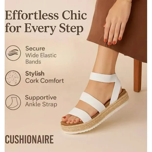 NWT CUSHIONAIRE Womens White Platform Mandy Cork Sole Espadrille‎ Sandal Size 8W - Image 4