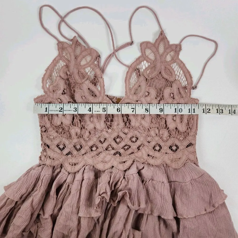 Free People One Adella Cami Blouse Top Crochet Lace Flowy Light Pink Mauve Sz XS - Image 7