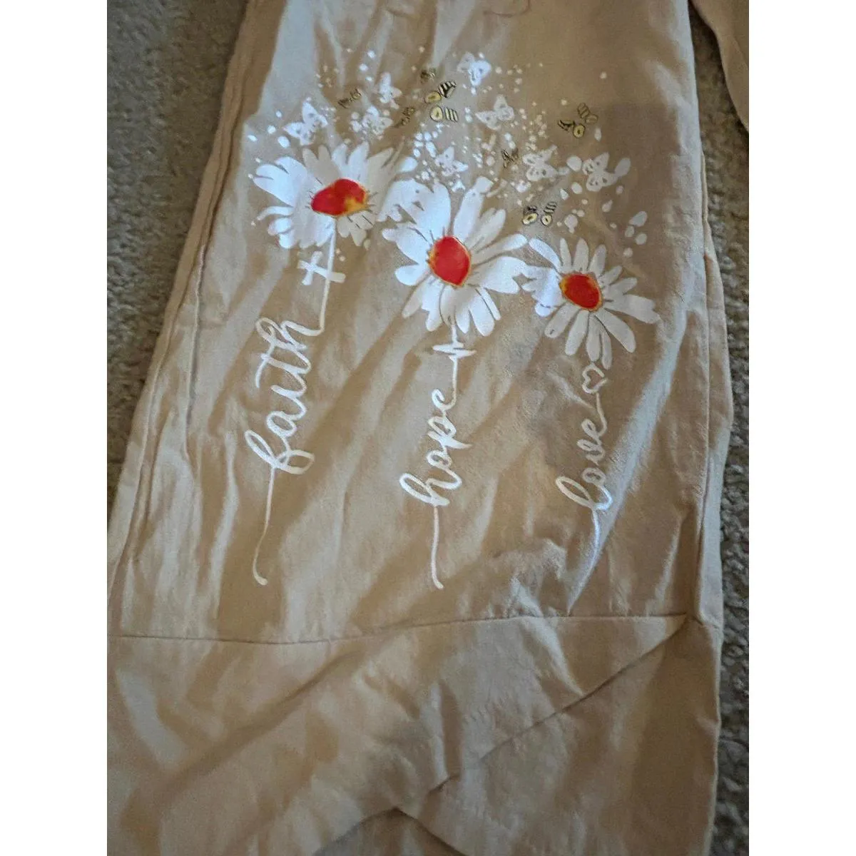 bc08 Woman pants size 2xl flowers faith hope love flowers Tan - Image 2
