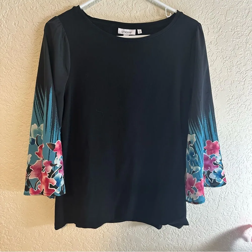 Chico's Floral Print 3/4 Sleeve Tee‎ 570341542 Size Medium  Drape Sleeves - Image 8