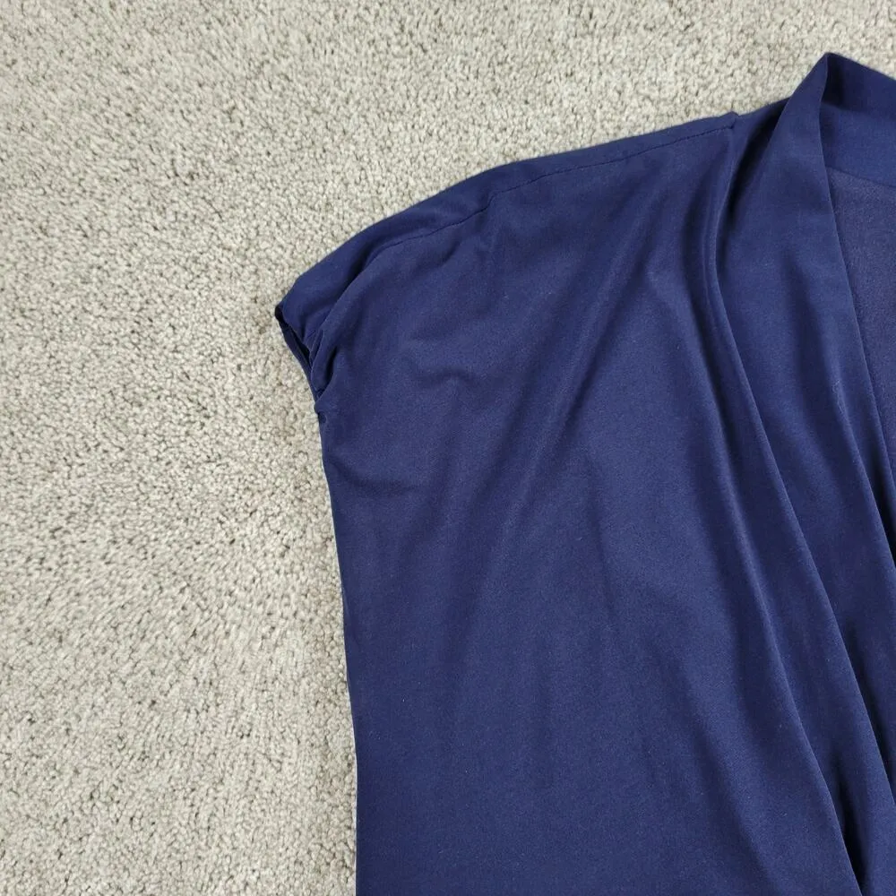 Suzi Chin For Maggy Boutique Faux Wrap Dress 14 Blue V-neck Ruched Slim Fit - Image 9