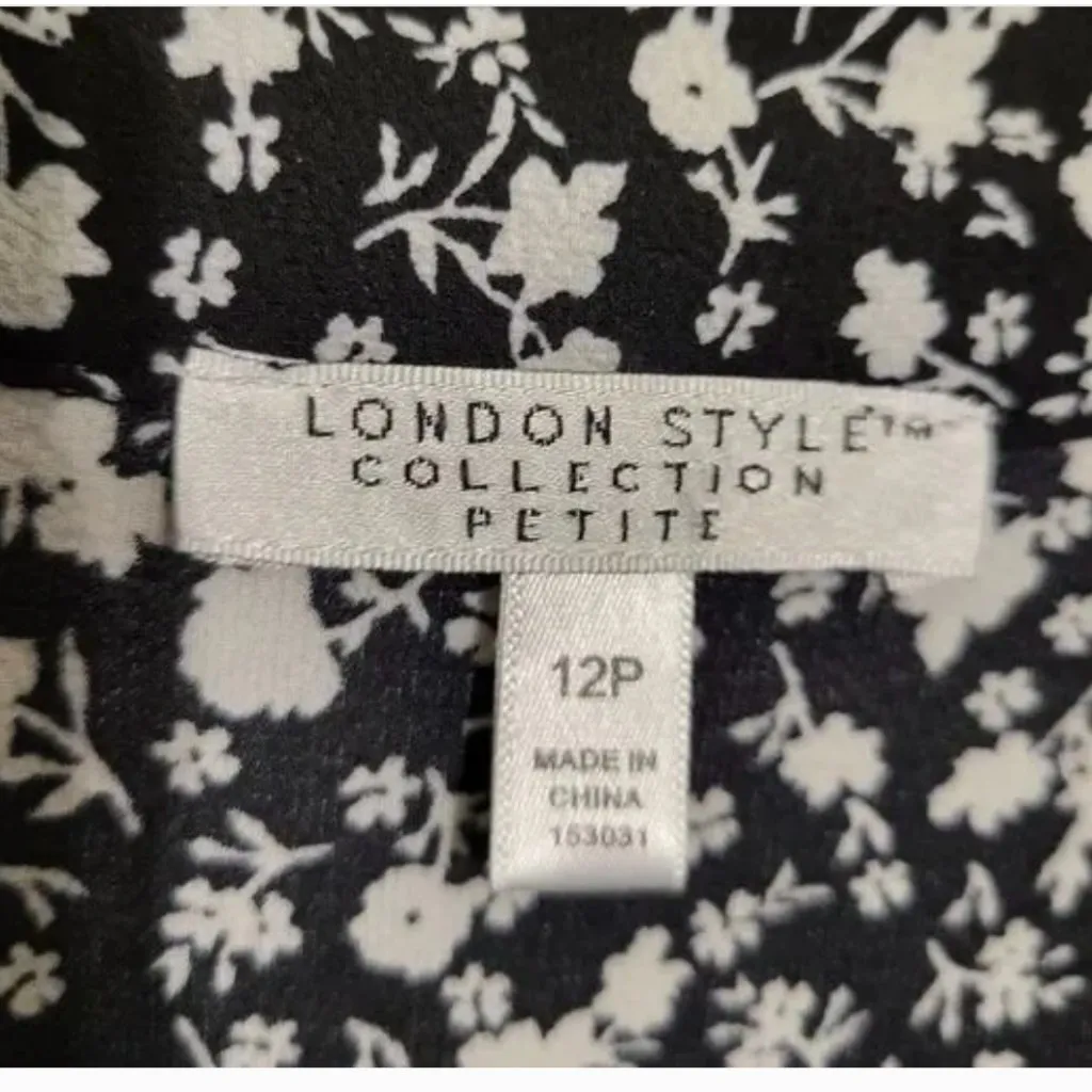 London Style Collection Black White Floral Dress 12P NWT Petite - Image 8