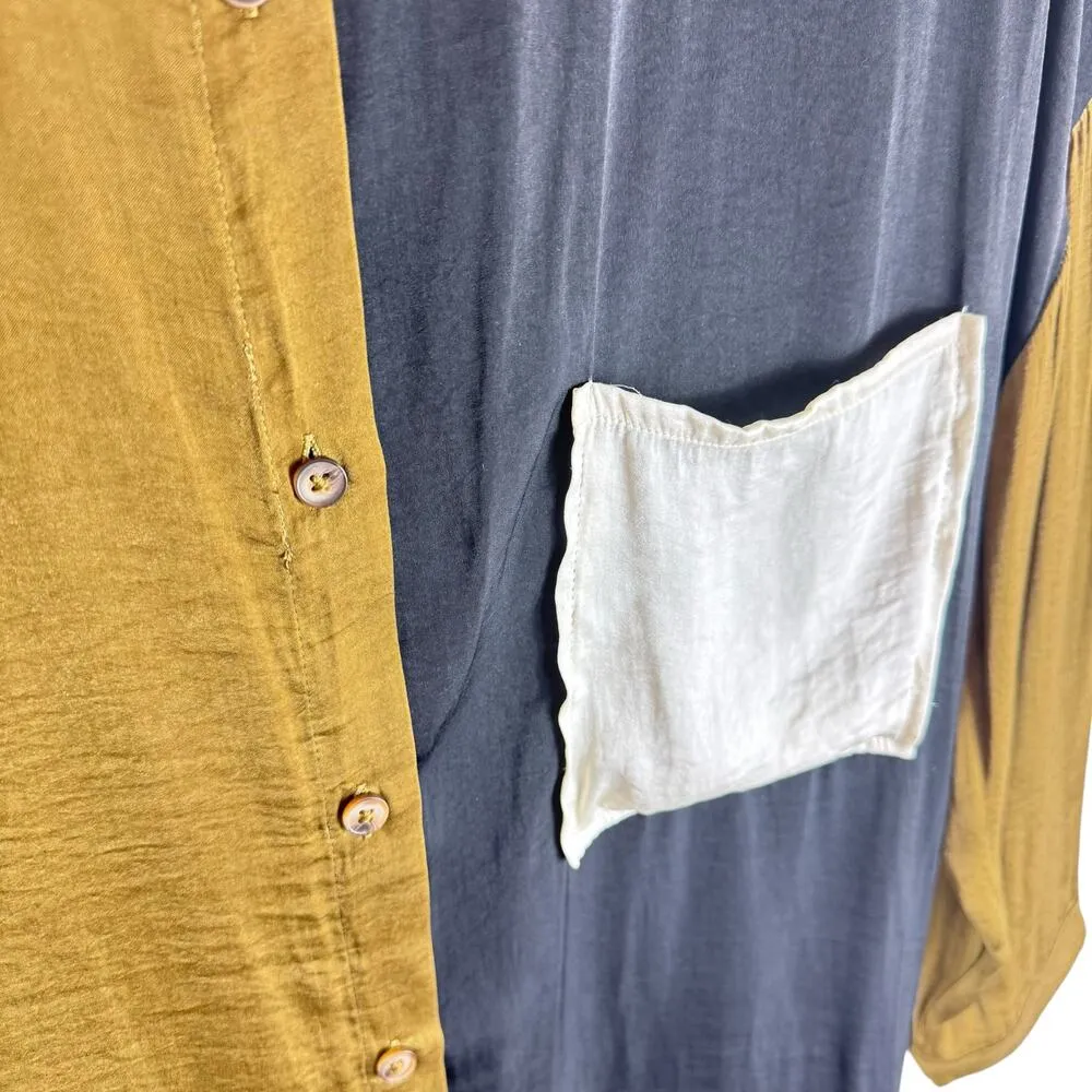 MIOU MUSE Mustard Black Cream Color Block Collared Light Button Up Blouse Size M Size M - Image 5