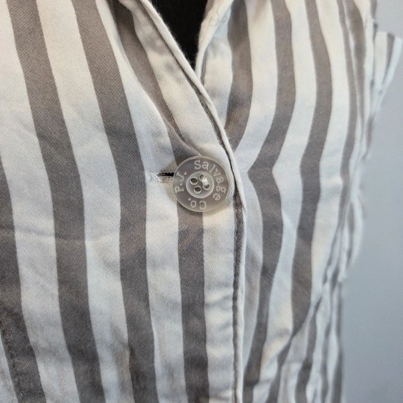 PJ Salvage Striped Pajama TOP ONLY Size Large L Button Down Long Sleeve Stretch - Image 2