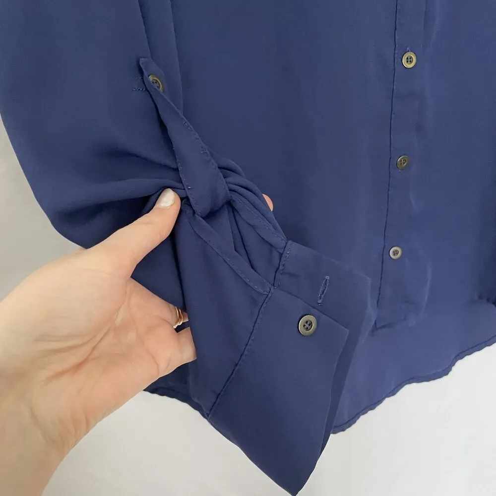 Forever 21 Womens Button-Up Navy Blouse - Medium business casual blue shirt - Image 4