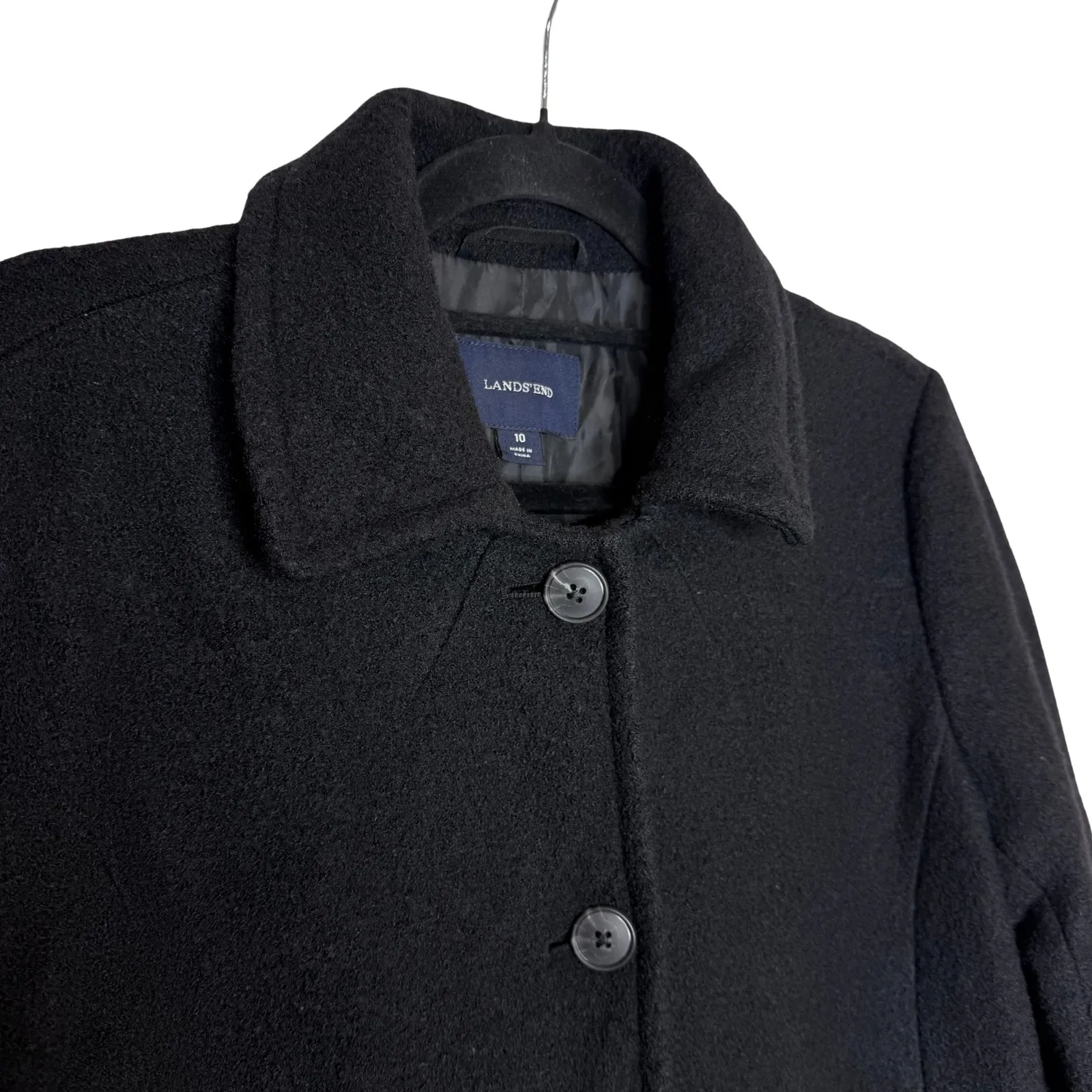 Lands' End Wool Blend Button Front Long Sleeve Lined Peacoat Size 10 Black Coat - Image 3