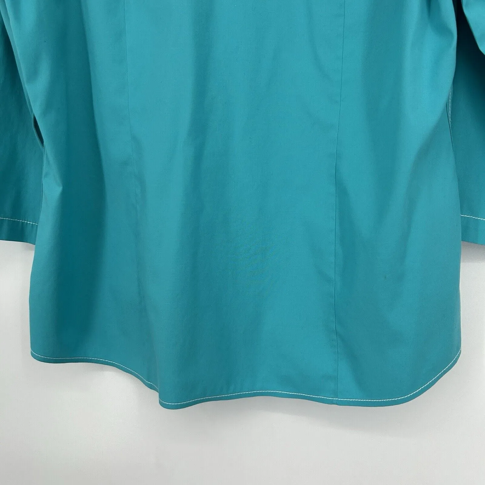 Foxcroft Non Iron Button Up Shirt Fitted Fit Blue 3/4 Roll Tab Sleeves Size 14 - Image 8