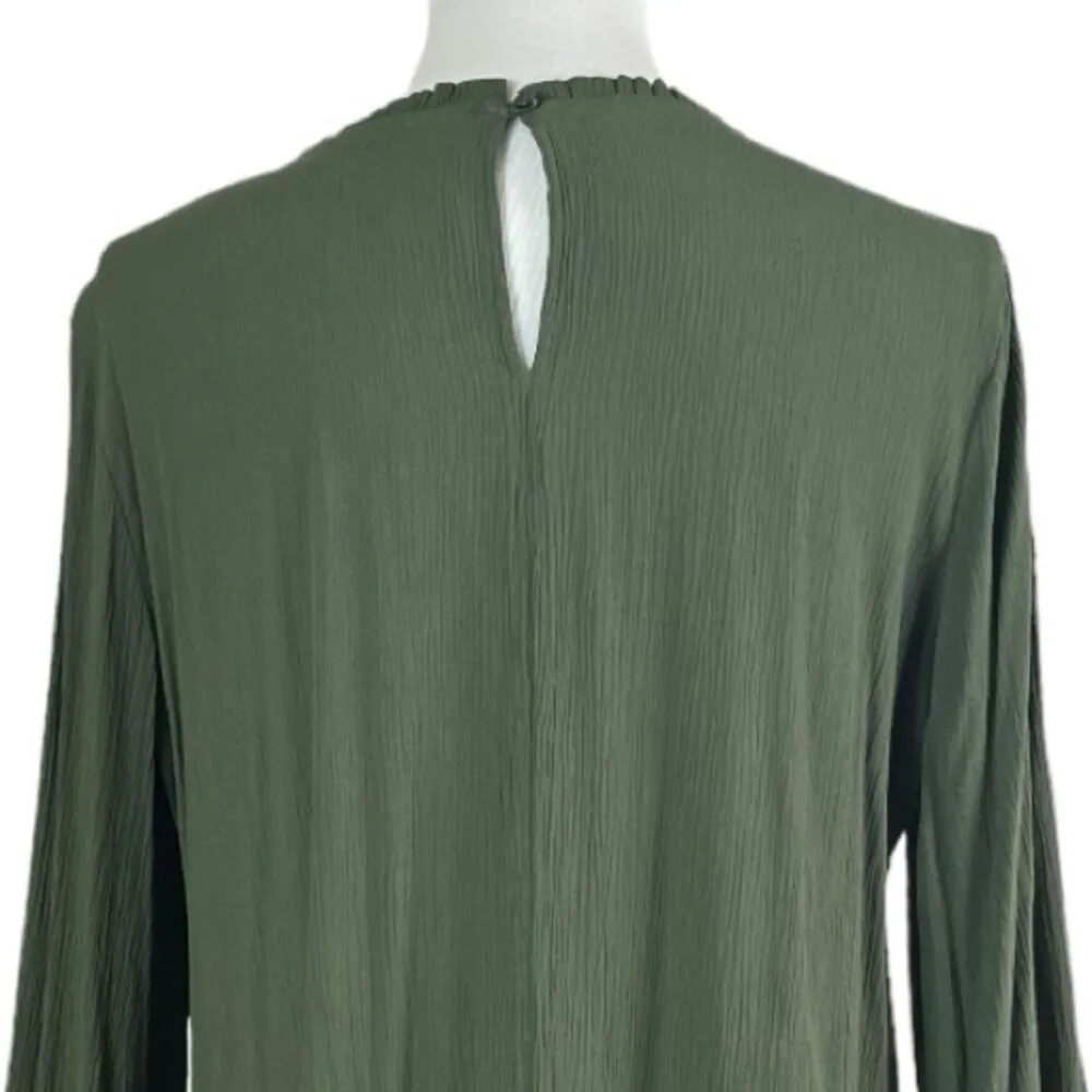 Time and Tru Blouse Boho Gauze Lace Pullover Olive Green Women’s Size Medium - Image 7
