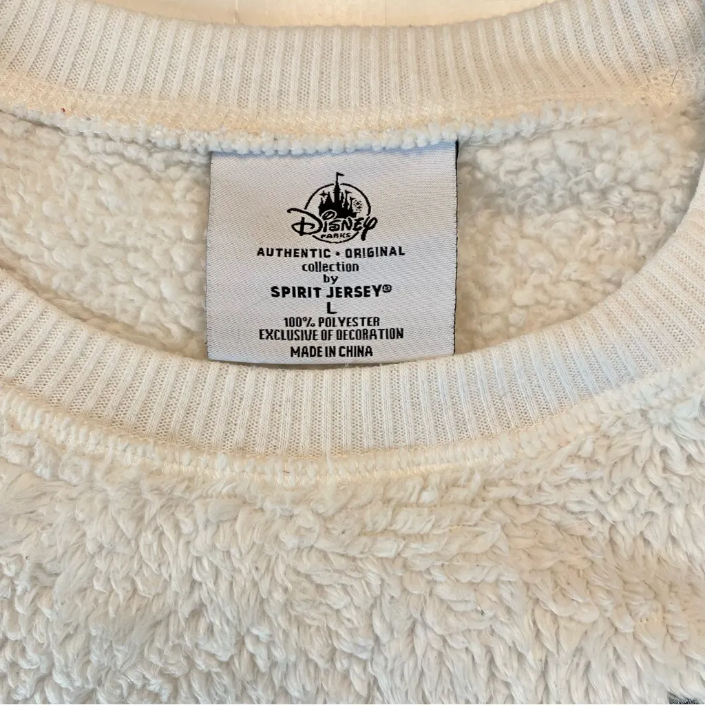 Disney Parks Spirit Jersey Sherpa Sweatshirt L White Ivory Cozy Disney Pullover - Image 7