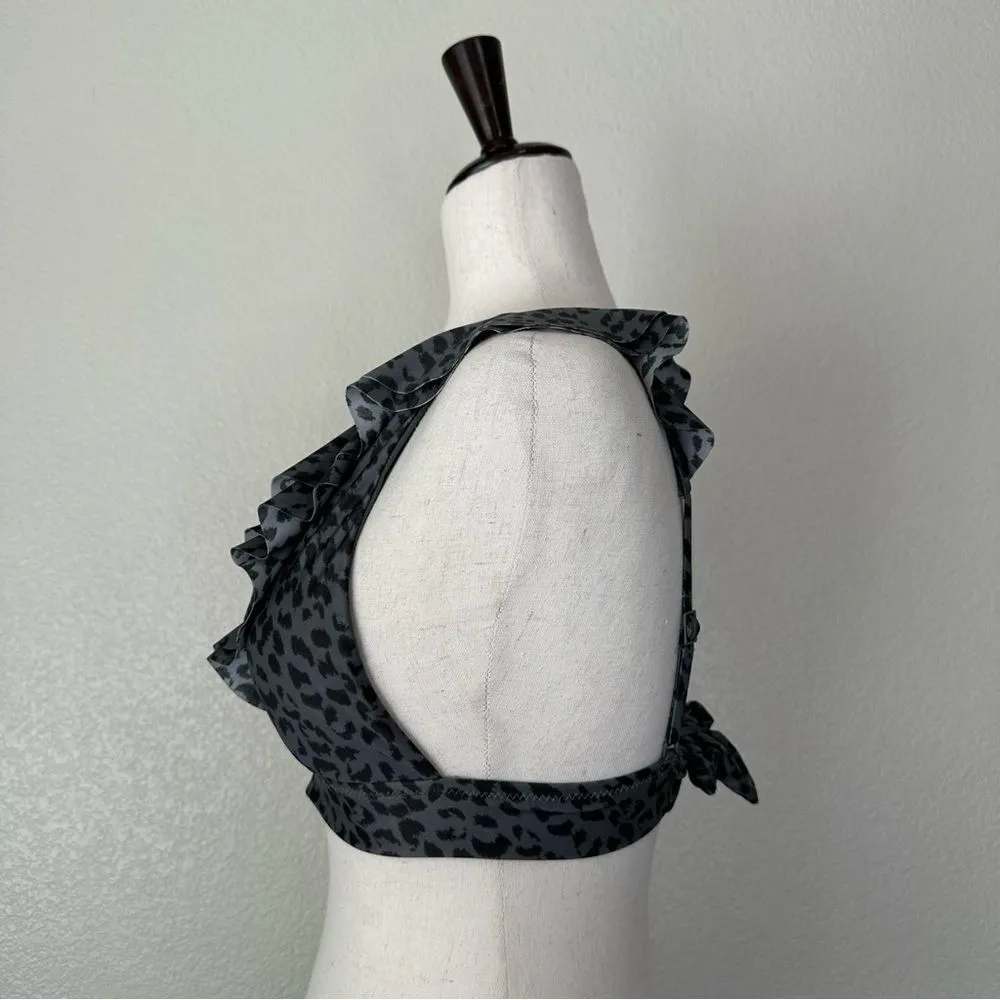 Aerie Gray Leopard Ruffle Tie Longline Triangle Bikini Top - Image 4