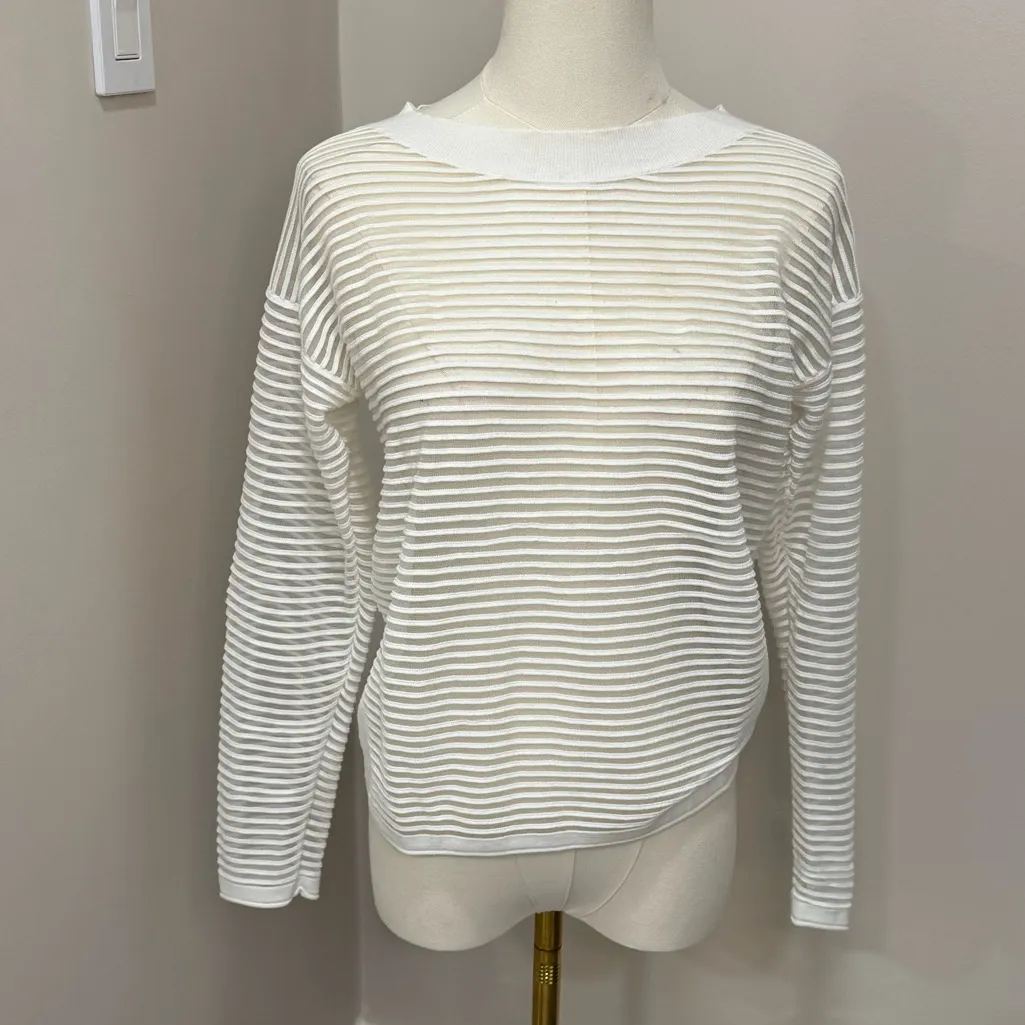 Club‎ Monaco White & Sheer Crew Neck Sweater XL - Image 2