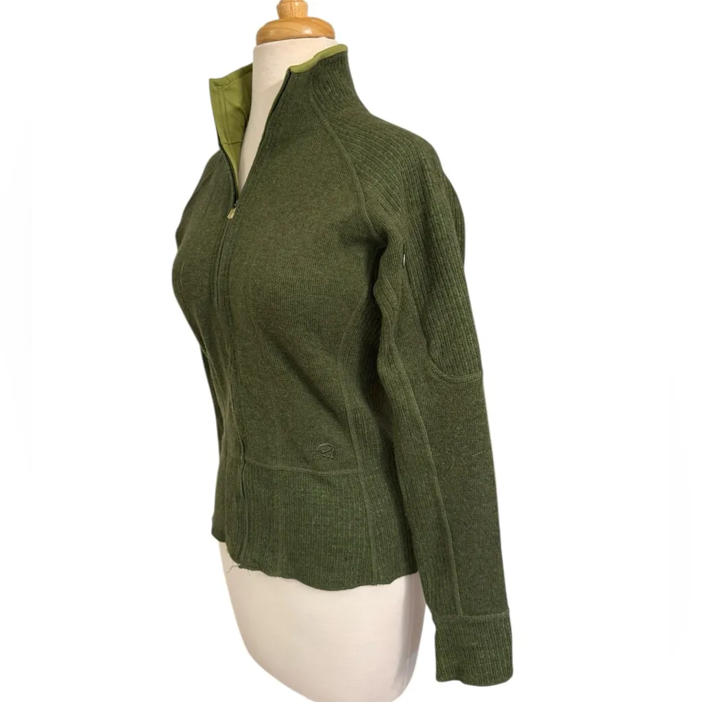 Mountain Hardware Green Wool Blend Knit Full Zip Adventure Sweater Jacket Small - Image 3