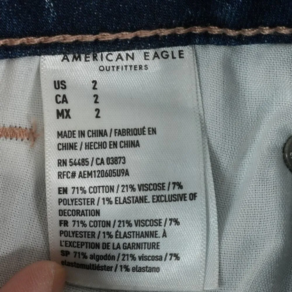 American Eagle Shorts Womens 2 High V Rise Shortie Next Level Stretch Distressed Blue - Image 11