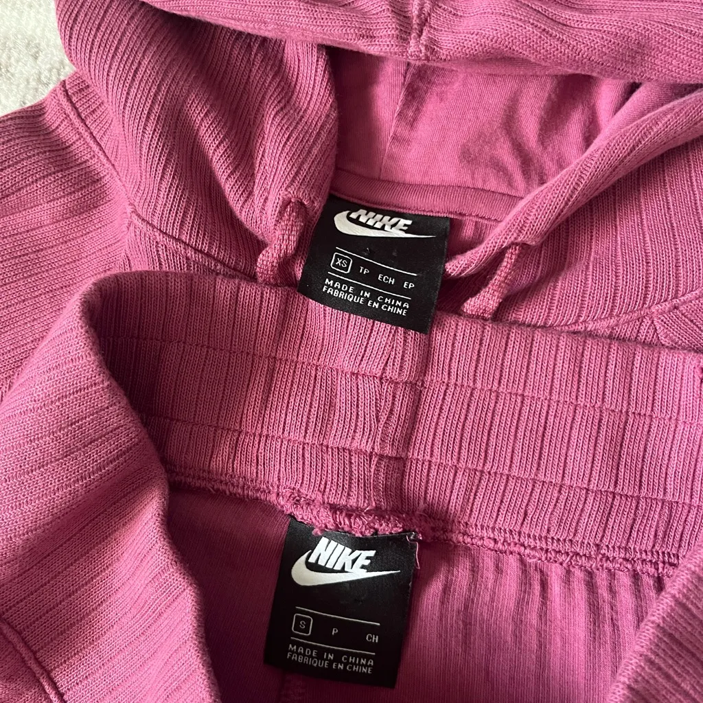 Nike Sportswear Women's Ribbed Hoodie & Shorts Set Mulberry Rose - Image 2